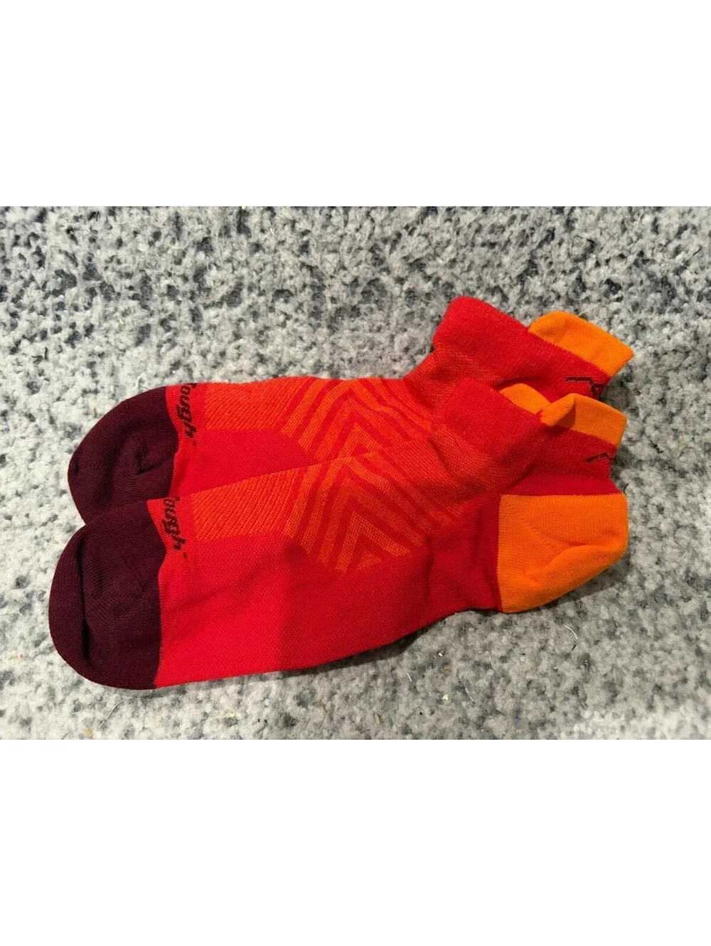 Darn Tough Large Running Socks No Show Tab Red Orange Merino Wool NWOT
